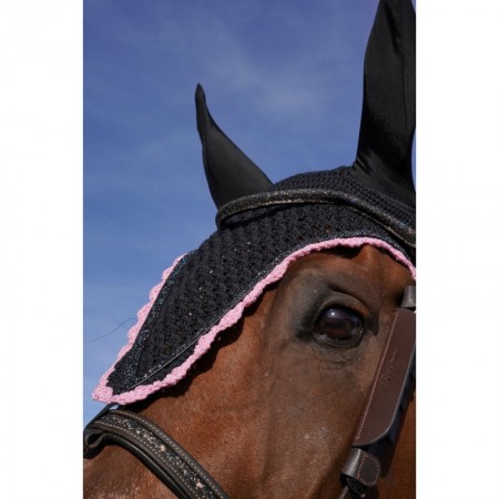 Bonnet long noir bord lurex rose 