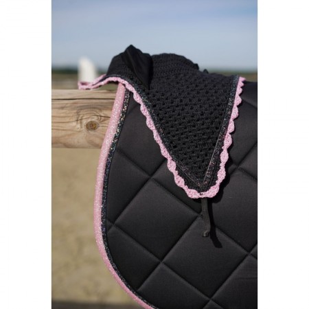 Bonnet long noir bord lurex rose 