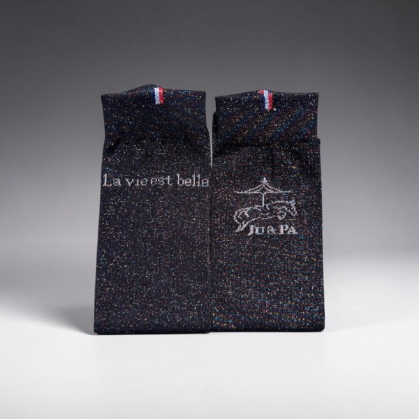 Chaussette noir glitter multicolore